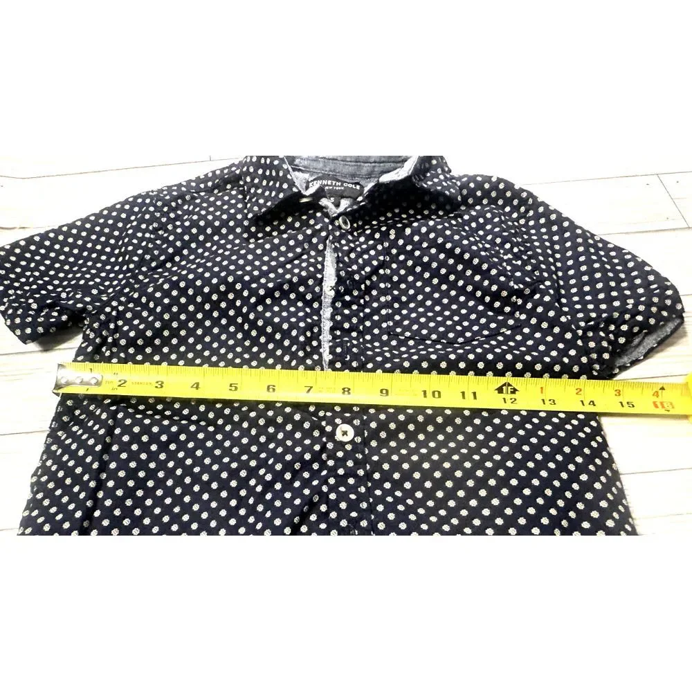 Kenneth Cole Reaction Boy's Navy Blue All Over Print Button Down Shirt Size‎ 5